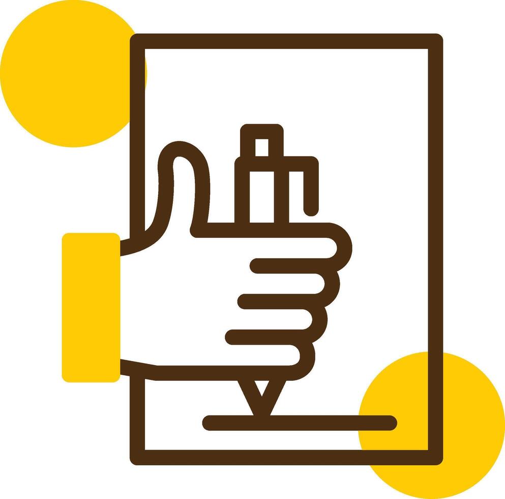 Hand with pen for note taking Yellow Lieanr Circle Icon vector