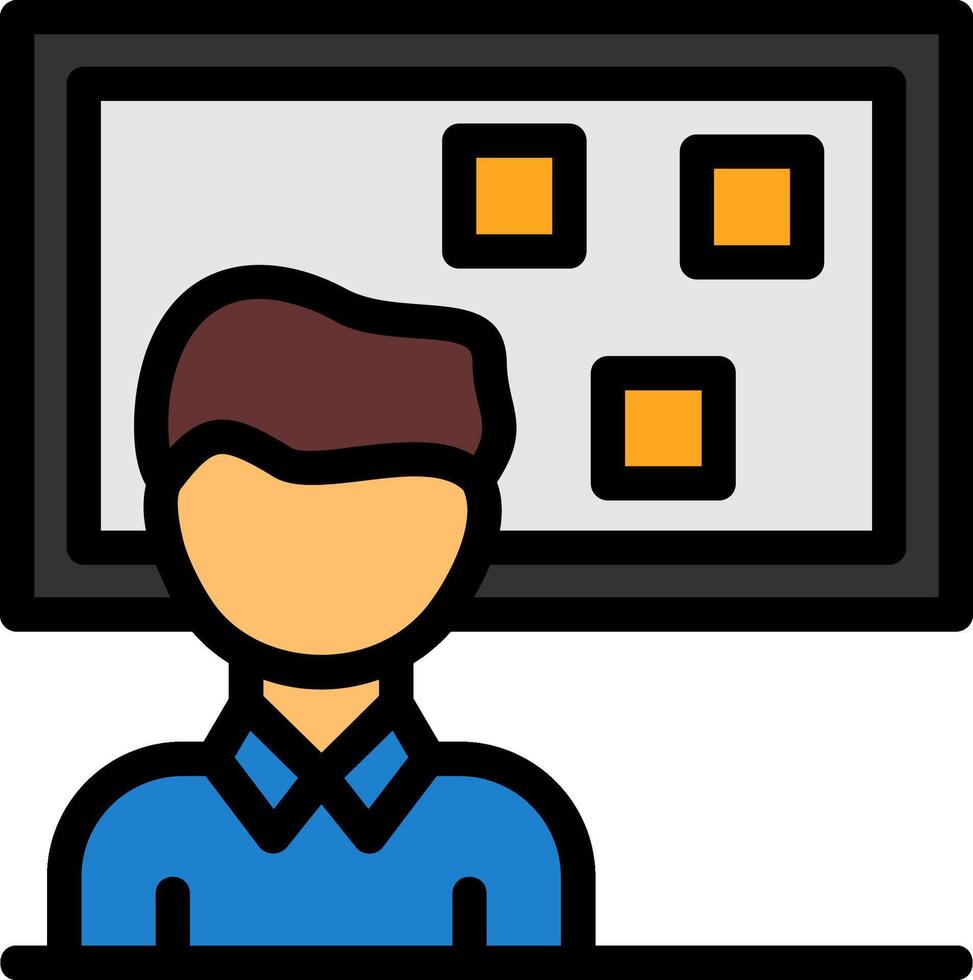 Person standing in front of a job board Line Filled Icon vector