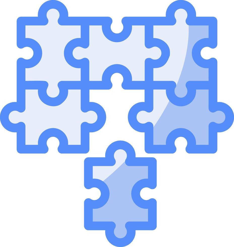Puzzle pieces fitting together symbolizing alignment Line Filled Blue Icon vector