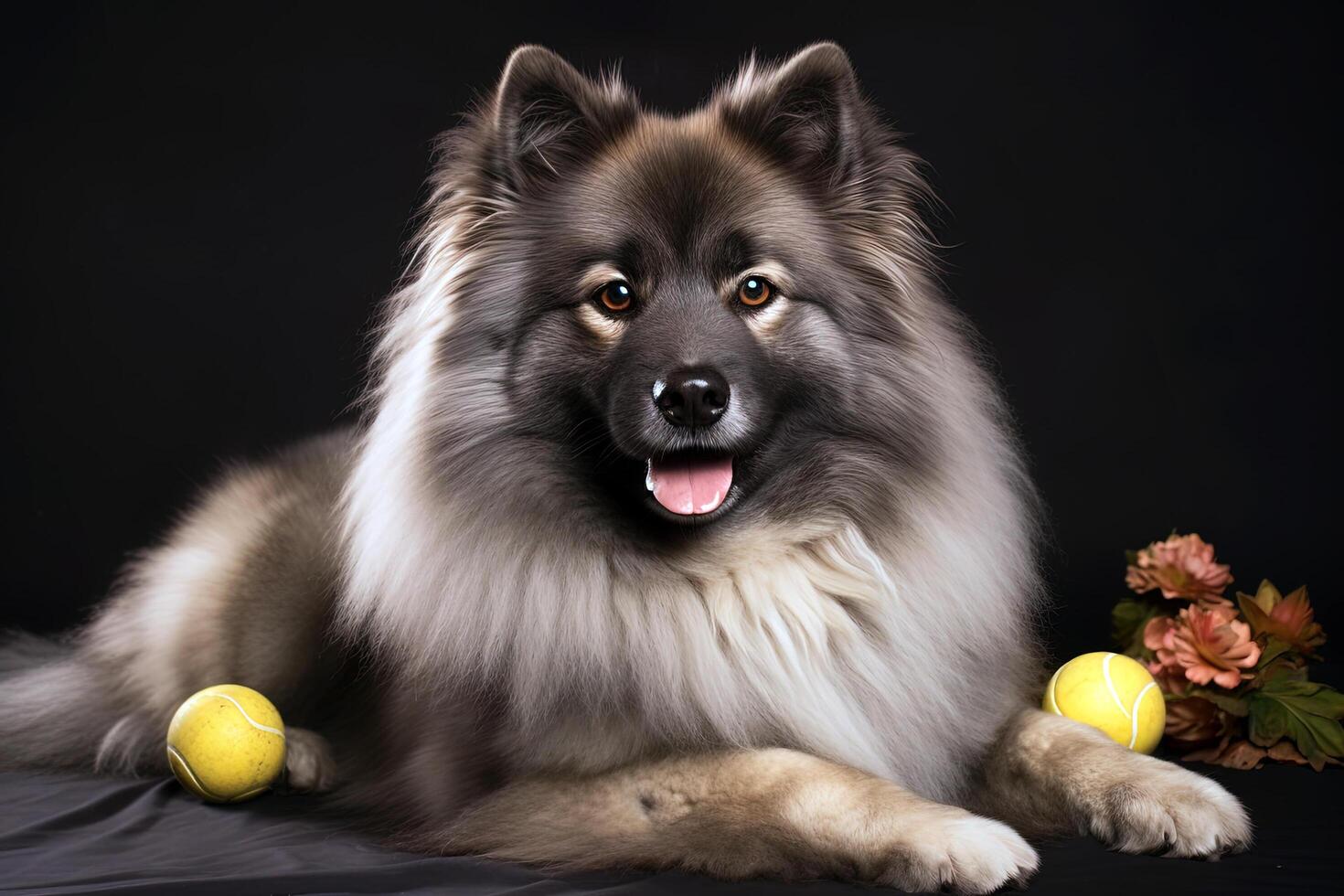 AI generated Keeshound dog on a black background photo