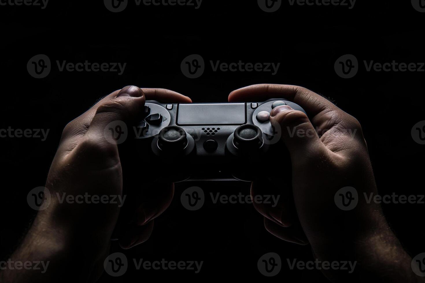 AI generated Game controller in hands photo in low key