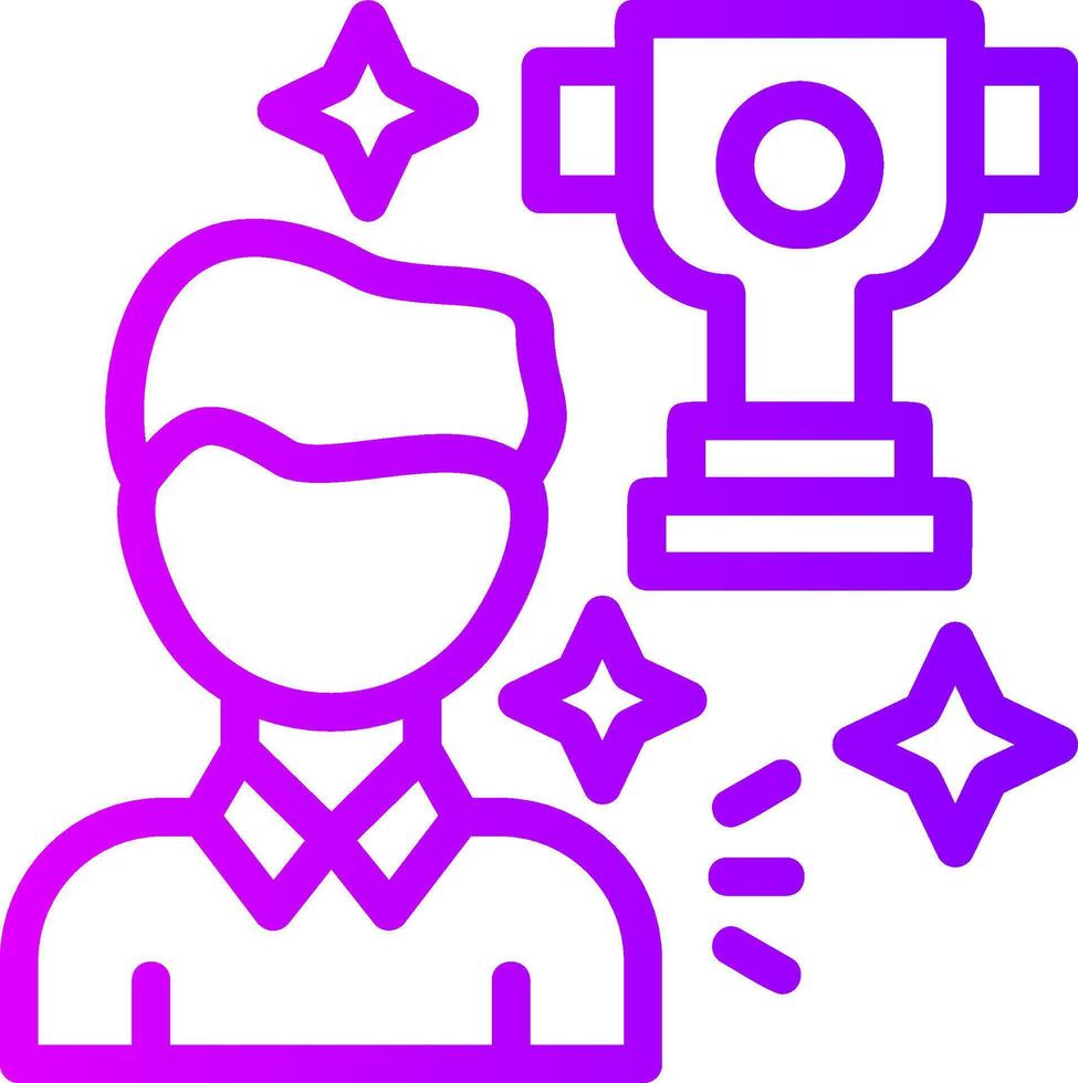 Person with a trophy for winning a competition Linear Gradient Icon vector