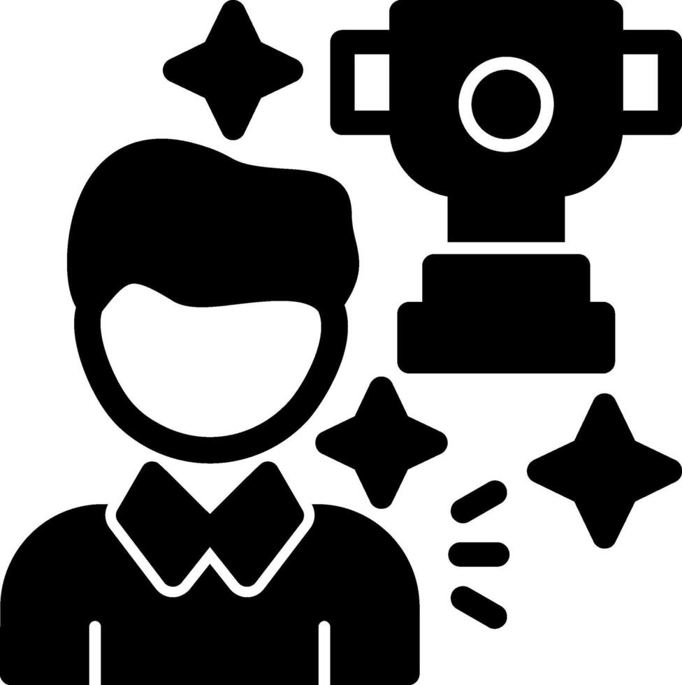 Person with a trophy for winning a competition Glyph Icon vector