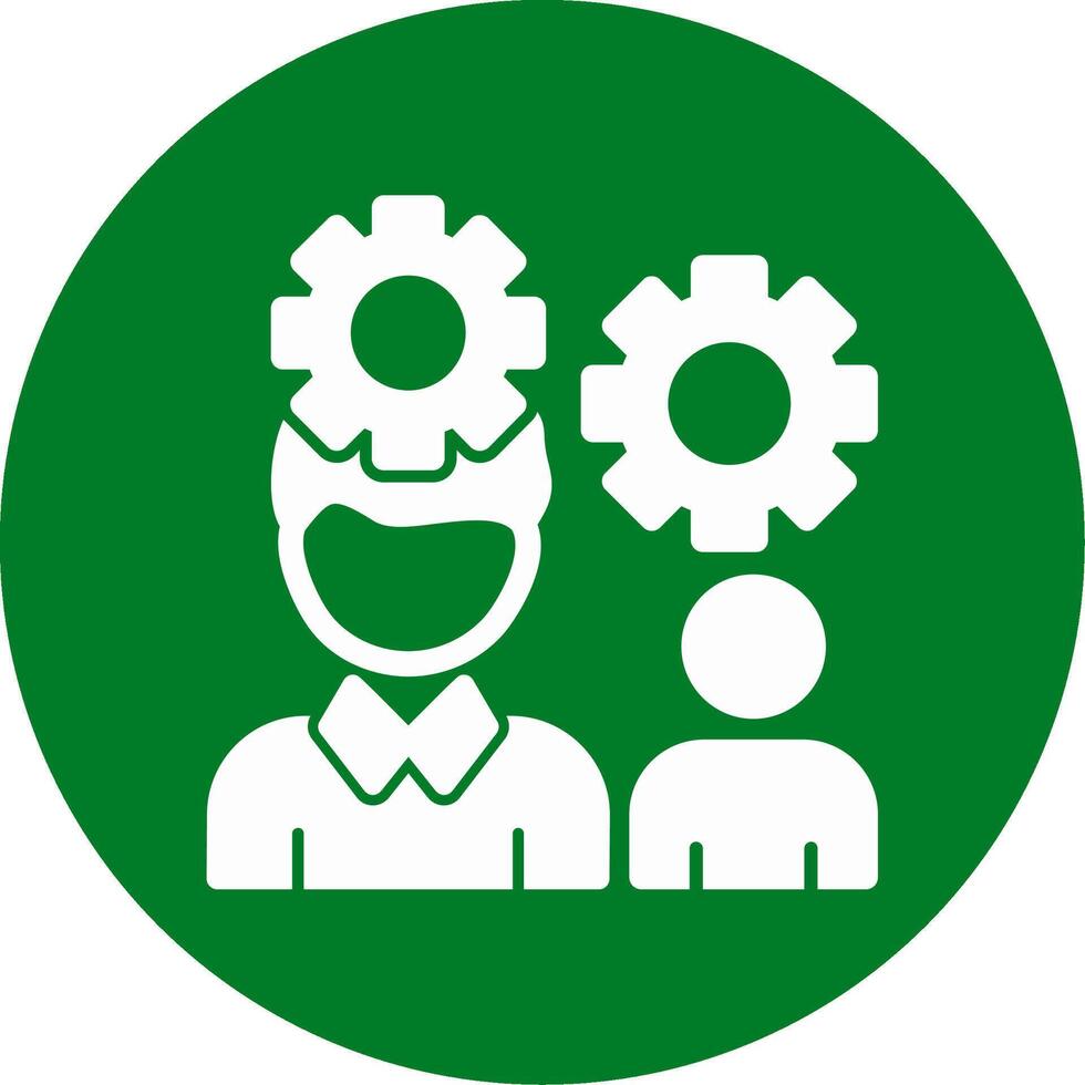 Person with gears for teamwork Glyph Circle Icon vector