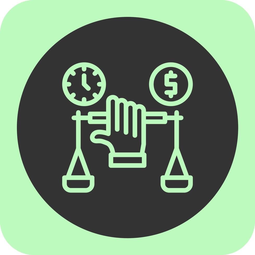 Hand holding a balance scale for negotiation Linear Round Icon vector