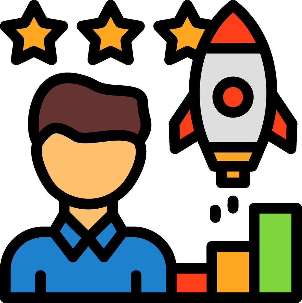 Person with a rocket for career growth Line Filled Icon vector