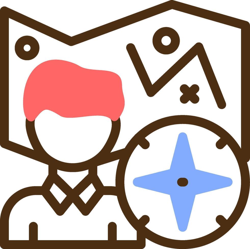 Person with a map and compass for direction Color Filled Icon vector