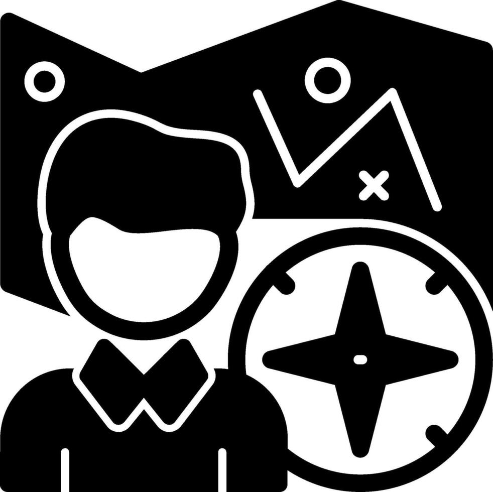 Person with a map and compass for direction Glyph Icon vector