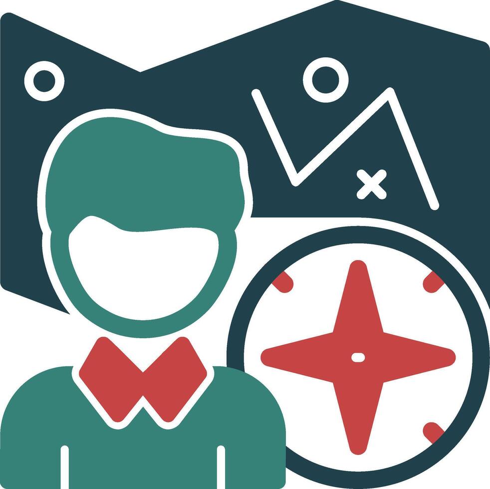 Person with a map and compass for direction Line Circle Icon vector