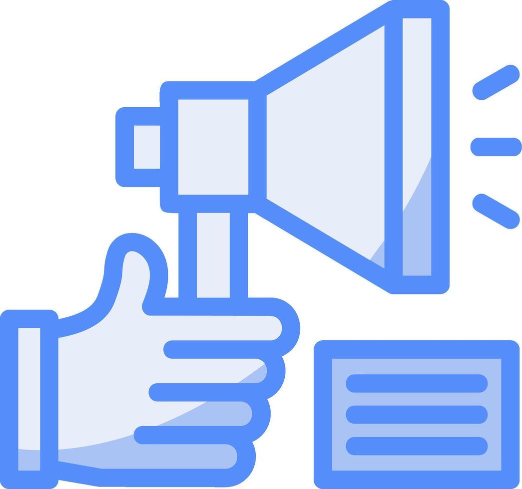 Hand with a megaphone for self-promotion Line Filled Blue Icon vector