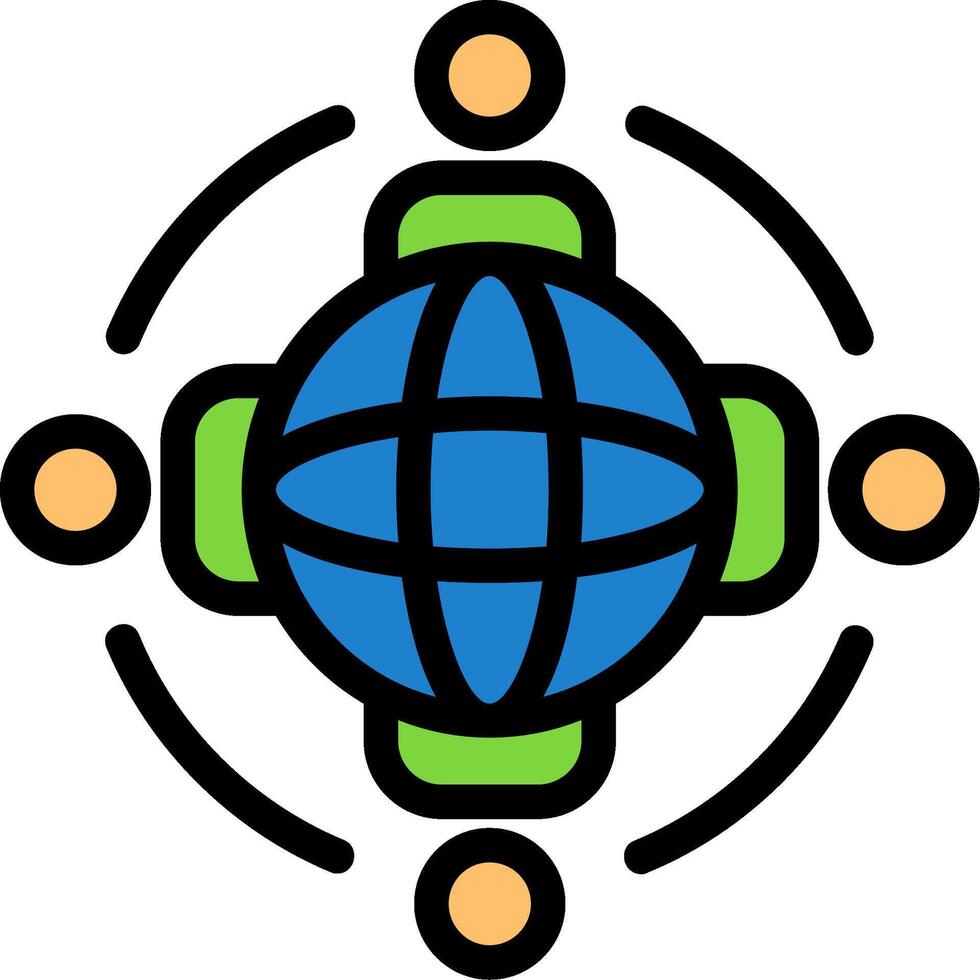 Globe with people symbolizing global opportunities Line Filled Icon vector