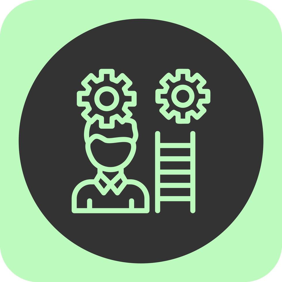 Person with a ladder for advancement Linear Round Icon vector