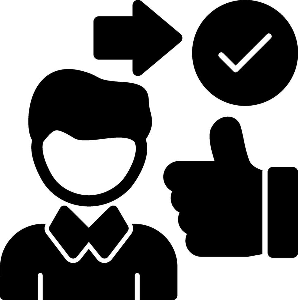 Person with a thumbs up for approval Glyph Icon vector