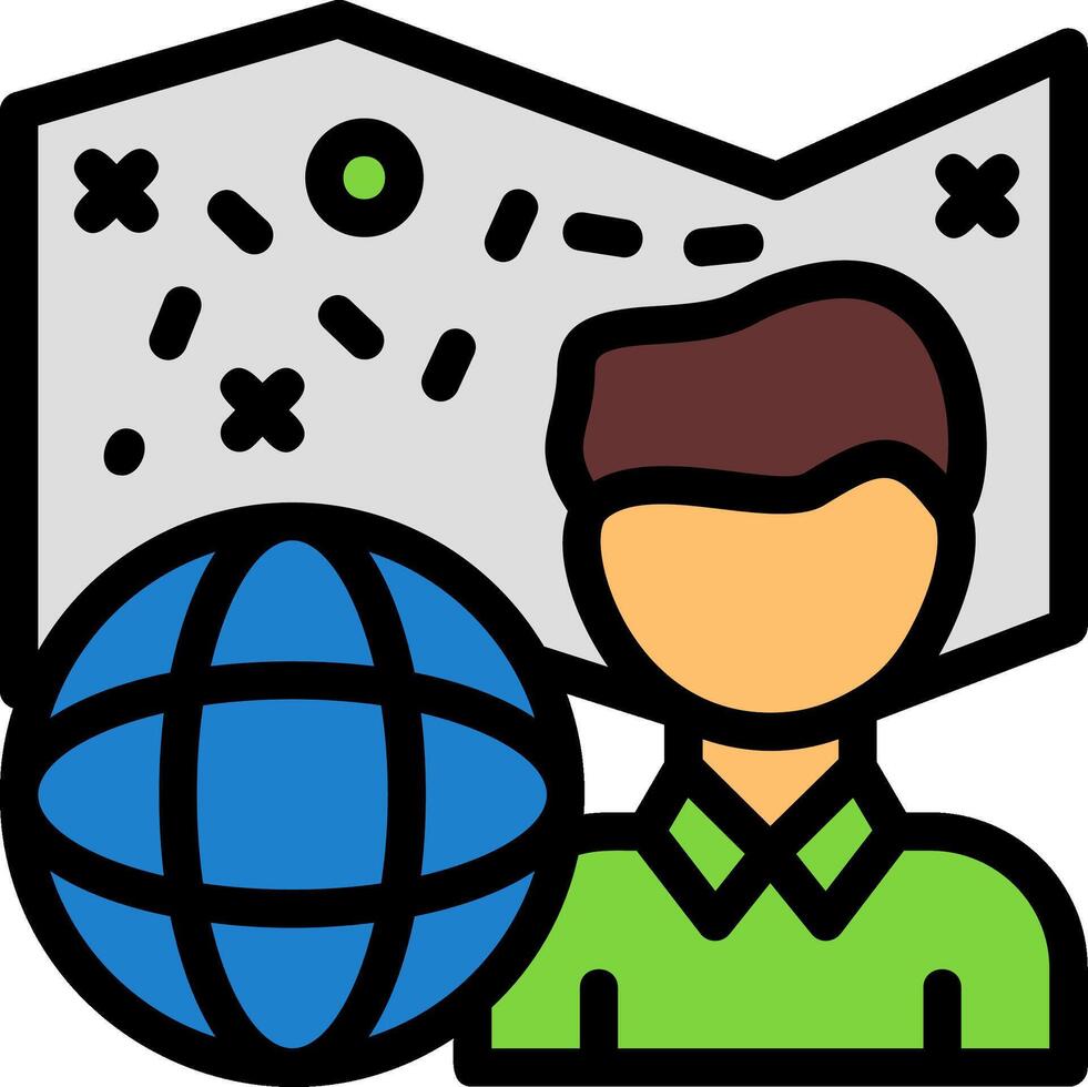 Person with a map for exploration Line Filled Icon vector