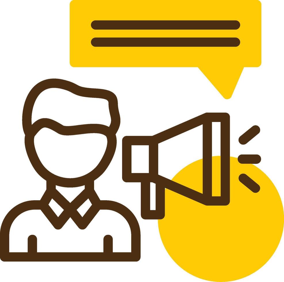 Person with a megaphone for communication Yellow Lieanr Circle Icon vector