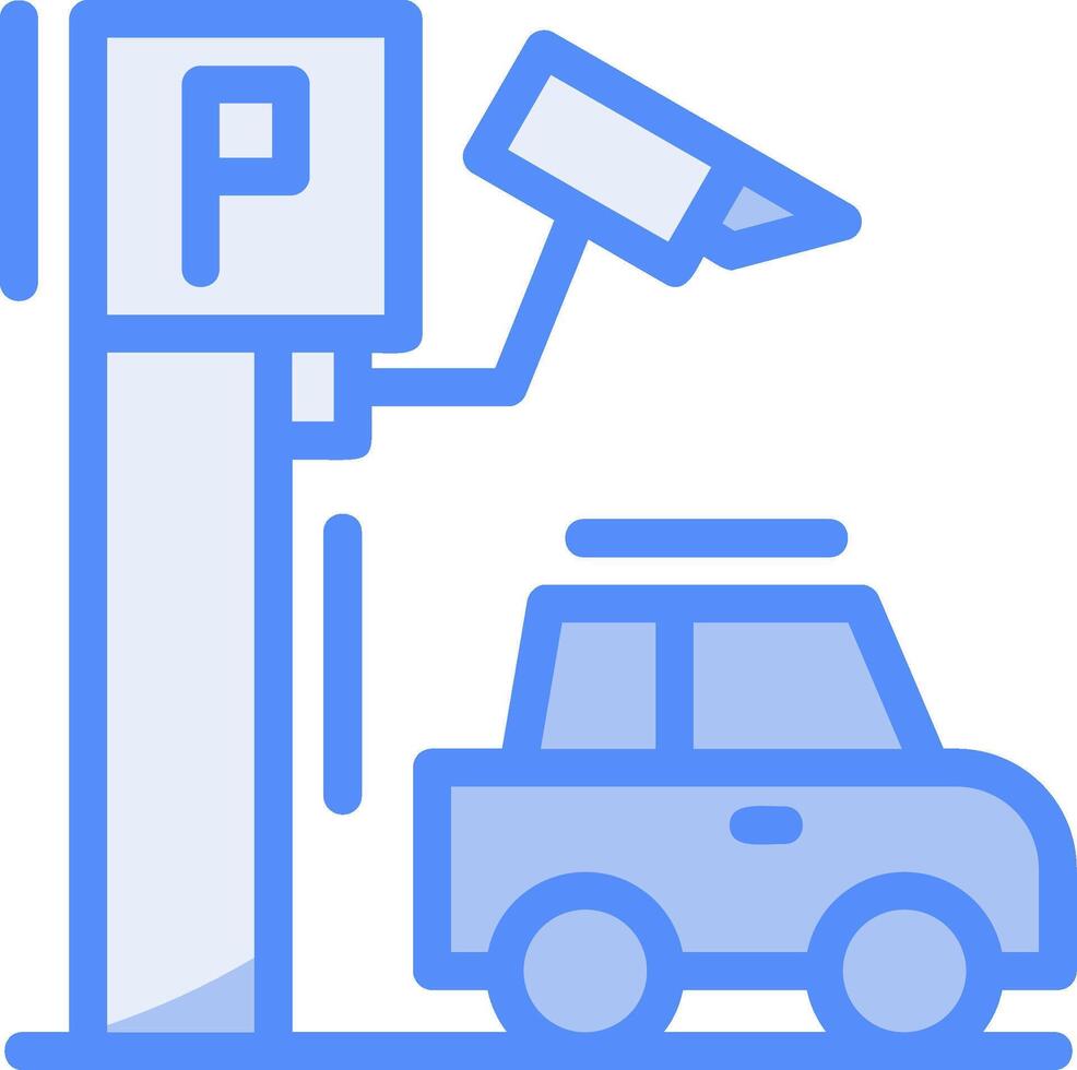 estacionamiento seguridad cámara línea lleno azul icono vector