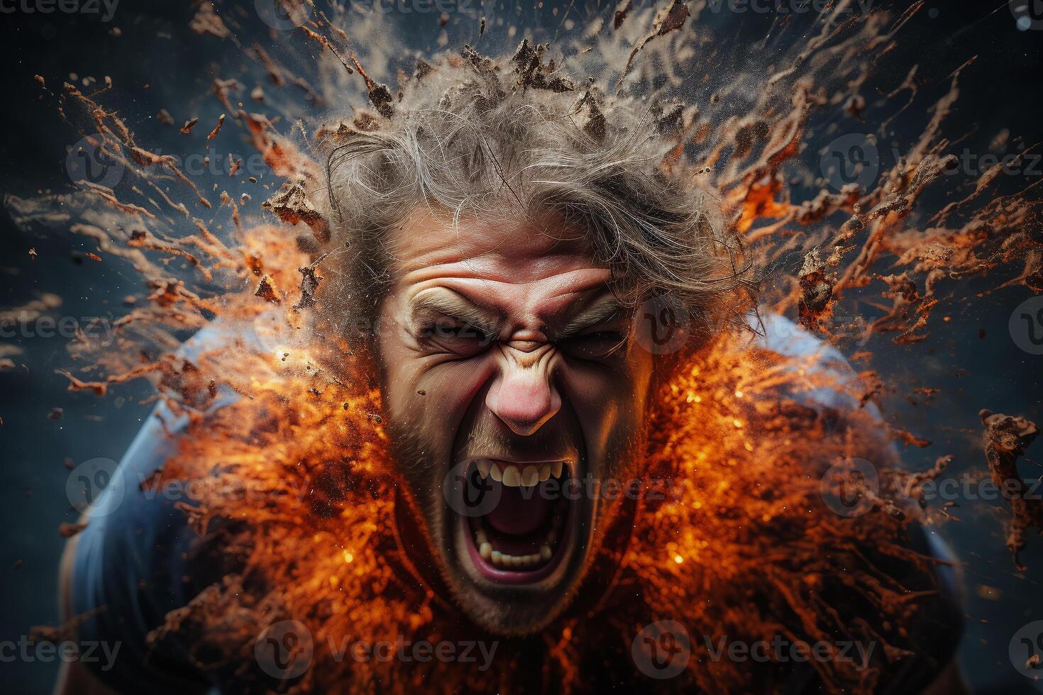 AI generated angry man with exploded head photo