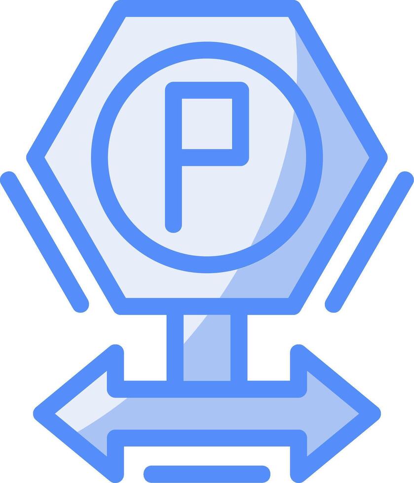 estacionamiento dirección señales línea lleno azul icono vector