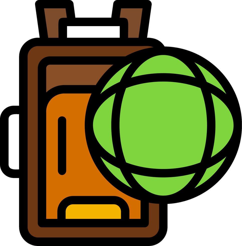 Globe with a backpack Line Filled Icon vector