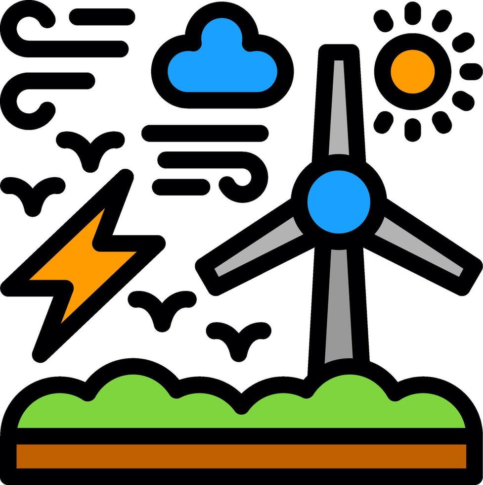 viento energía línea lleno icono vector