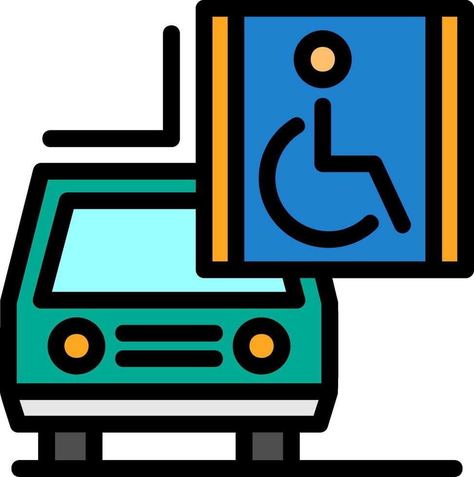 coche con silla de ruedas símbolo línea lleno icono vector