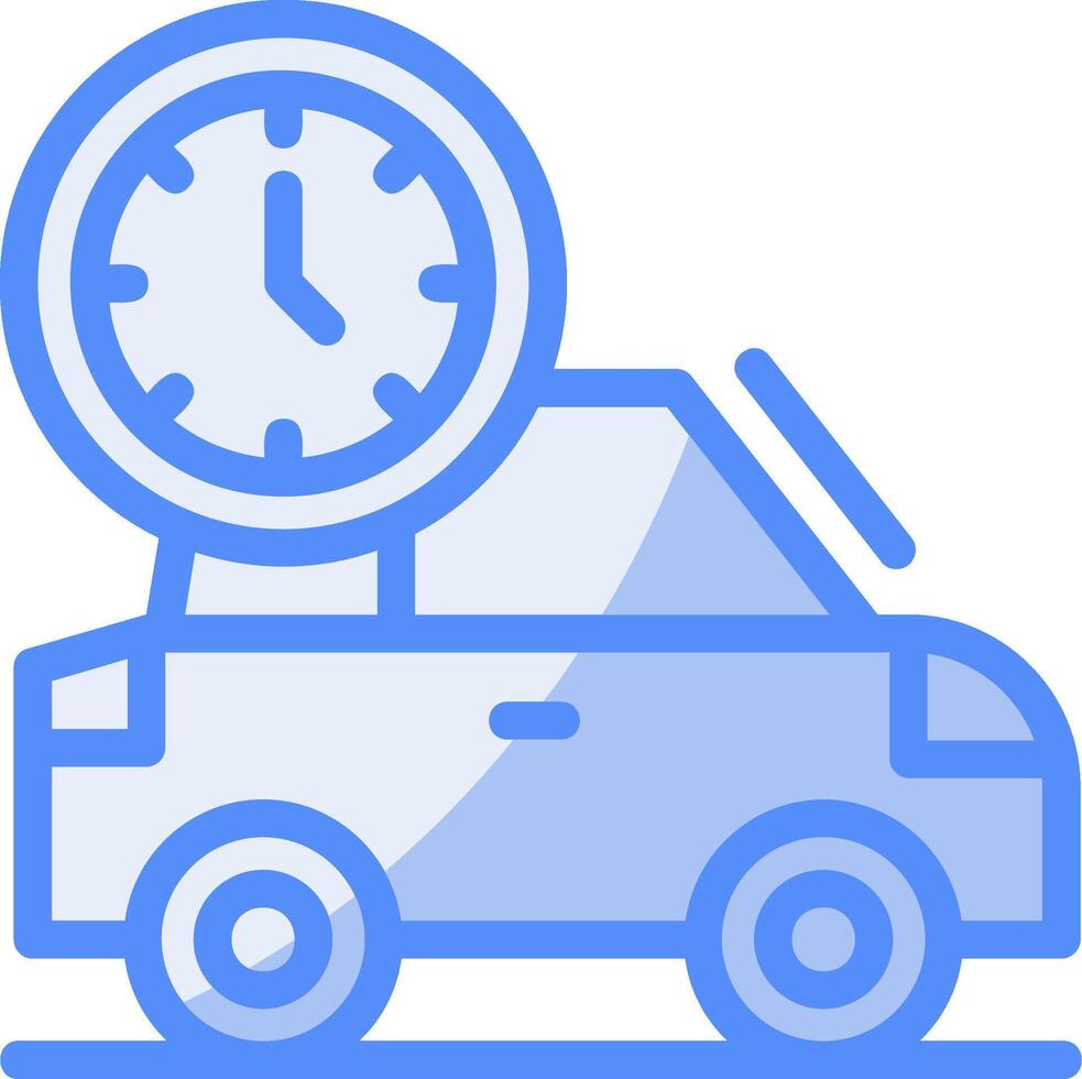 coche con reloj línea lleno azul icono vector