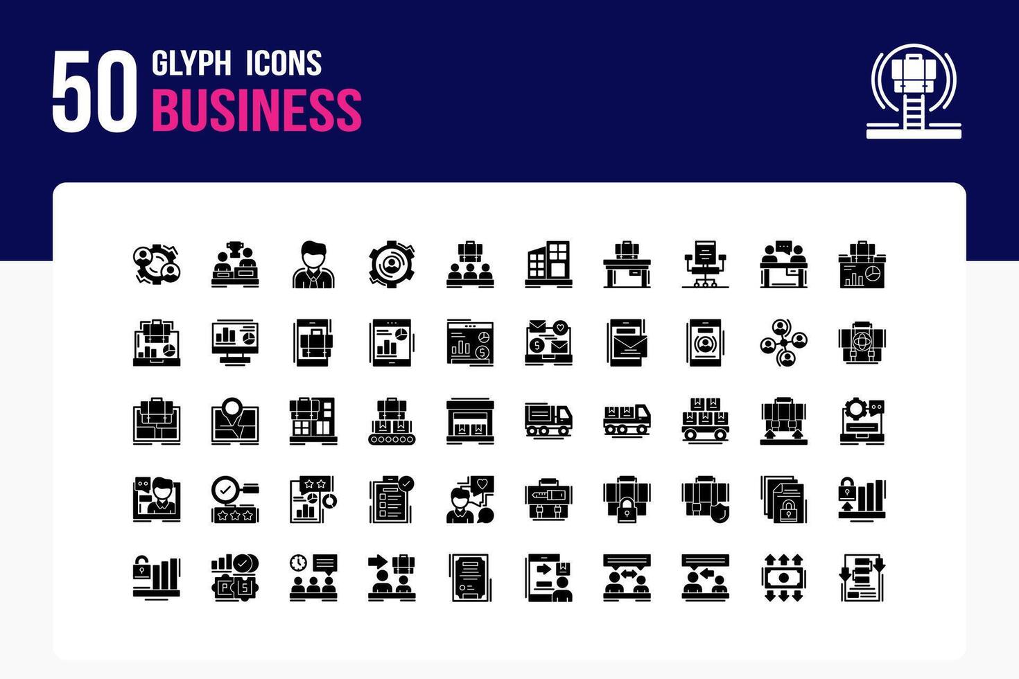 50 Business Glyph Icon Sheet vector