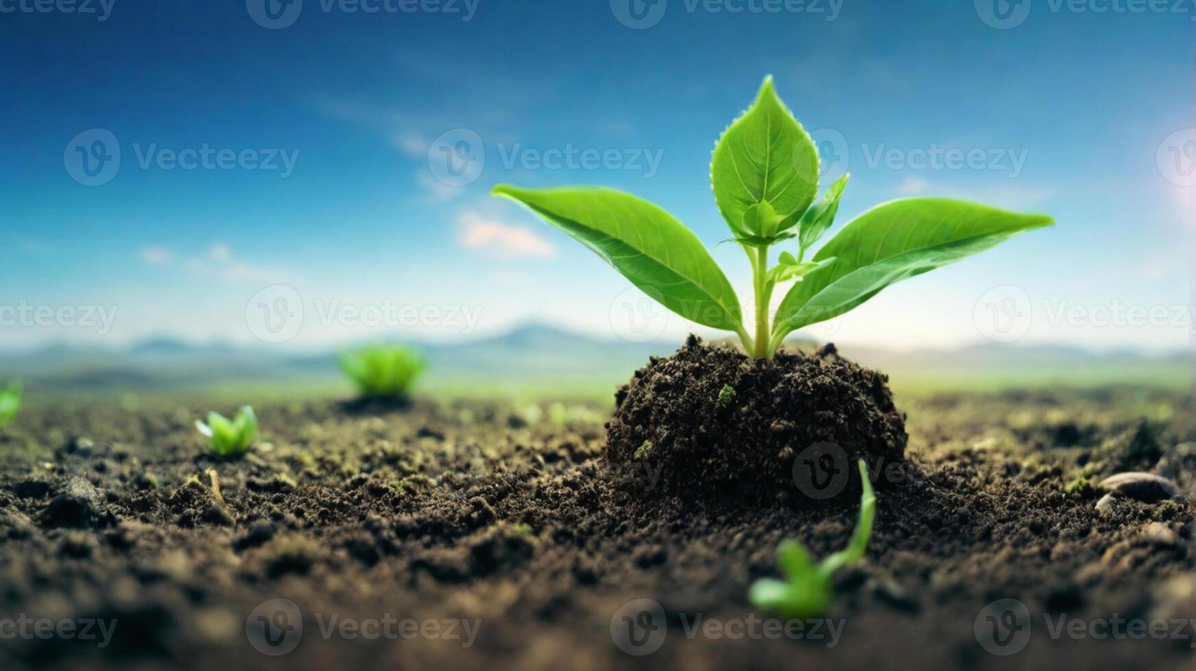 AI generated closeup a green sprout grows on planet Earth, Concept ecology nature of earth protection day photo