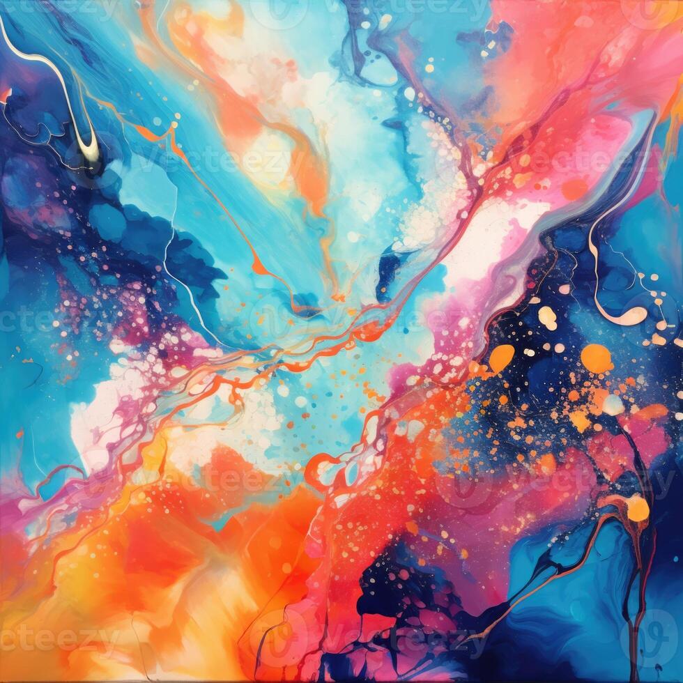 AI generated abstract alcohol ink liquid paint colorful art, ai photo