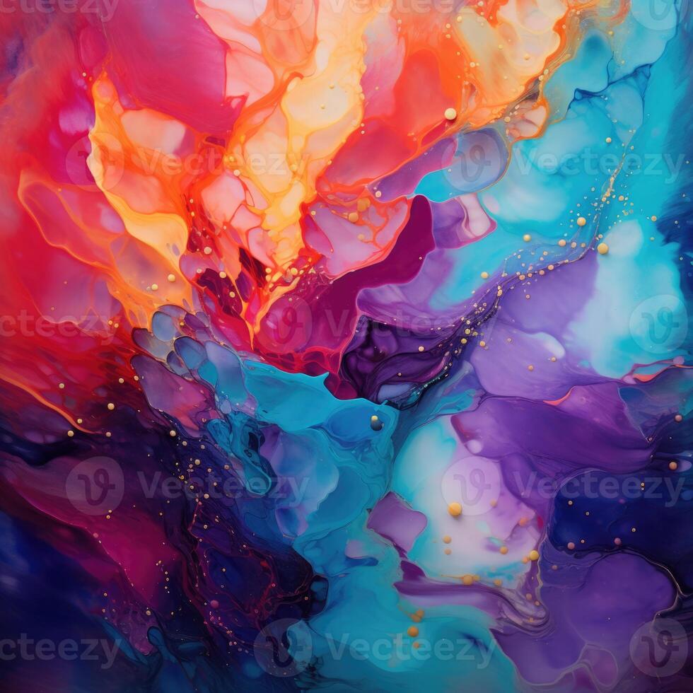 AI generated abstract alcohol ink liquid paint colorful art, ai photo