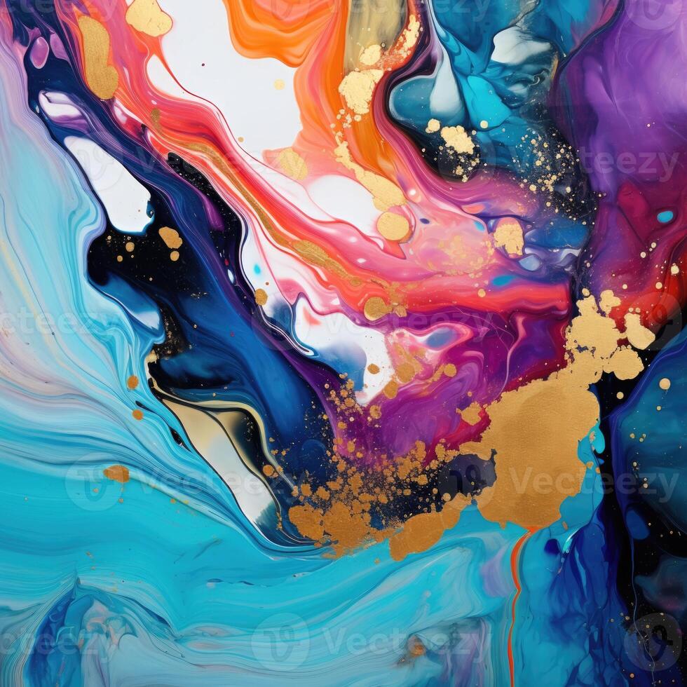 AI generated abstract alcohol ink liquid paint colorful art, ai photo