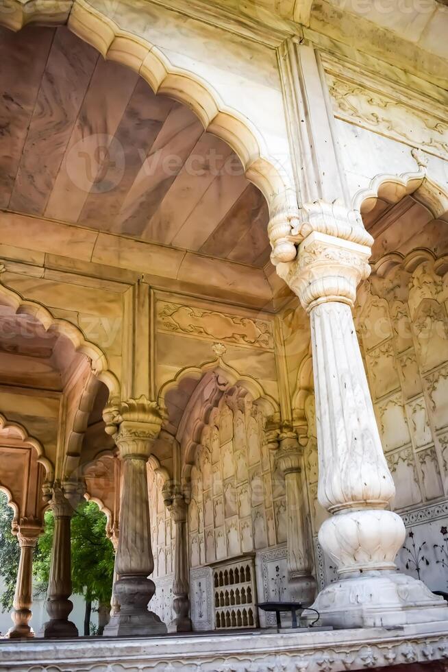 Architectural details of Lal Qila - Red Fort situated in Old Delhi, India, View inside Delhi Red Fort the famous Indian landmarks photo