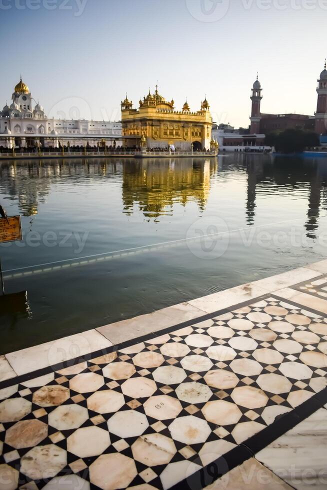 Beautiful view of Golden Temple - Harmandir Sahib in Amritsar, Punjab, India, Famous indian sikh landmark, Golden Temple, the main sanctuary of Sikhs in Amritsar, India photo