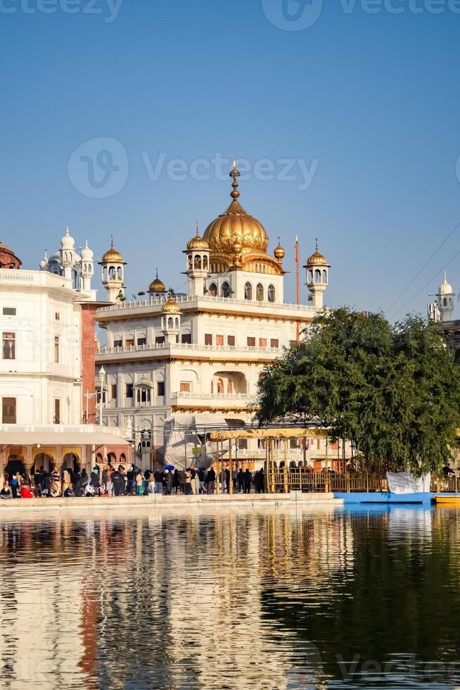 View of details of architecture inside Golden Temple - Harmandir Sahib in Amritsar, Punjab, India, Famous indian sikh landmark, Golden Temple, the main sanctuary of Sikhs in Amritsar, India photo