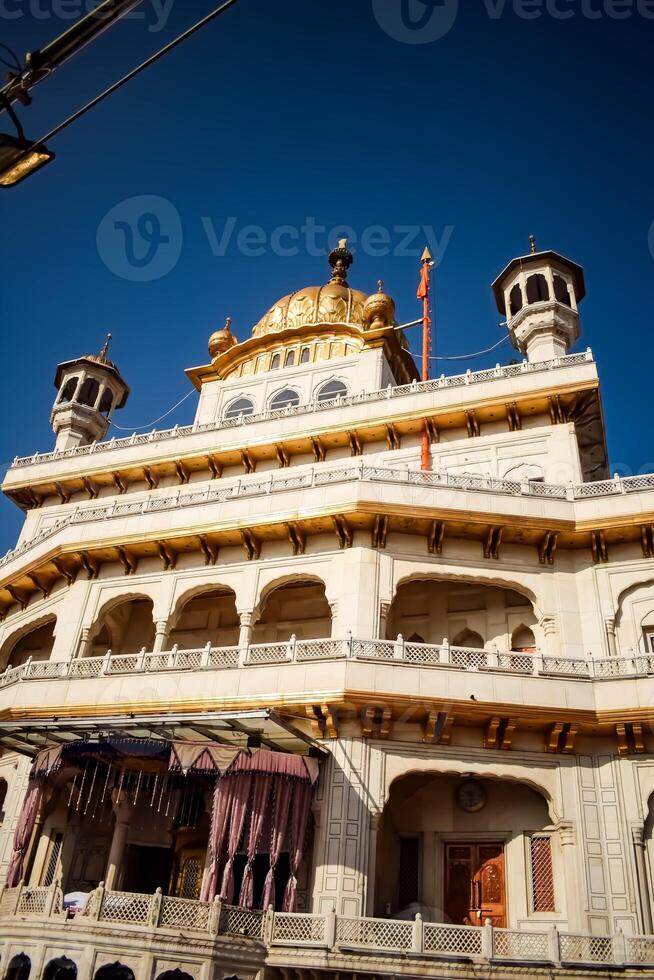 View of details of architecture inside Golden Temple - Harmandir Sahib in Amritsar, Punjab, India, Famous indian sikh landmark, Golden Temple, the main sanctuary of Sikhs in Amritsar, India photo