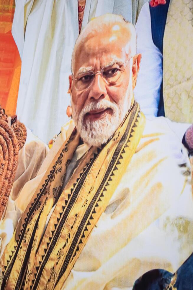New Delhi, India - February 17 2024 - Prime Minister Narendra Modi cut out during BJP road show, the statue of PM Modi while attending a big election rally in the capital photo