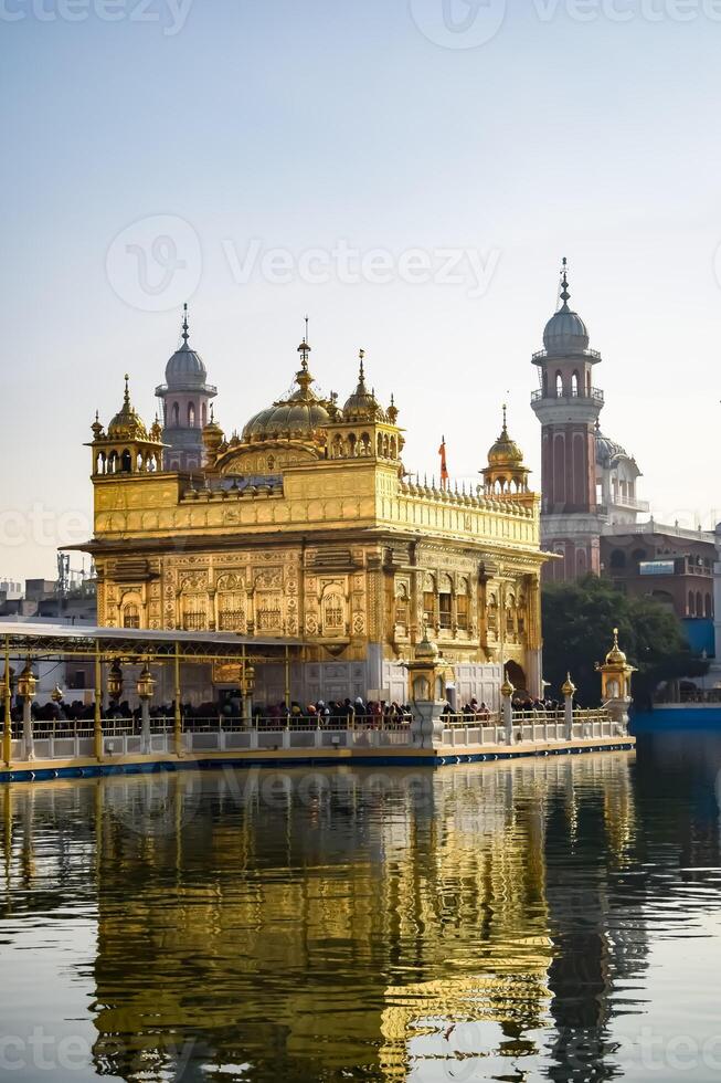 Beautiful view of Golden Temple - Harmandir Sahib in Amritsar, Punjab, India, Famous indian sikh landmark, Golden Temple, the main sanctuary of Sikhs in Amritsar, India photo