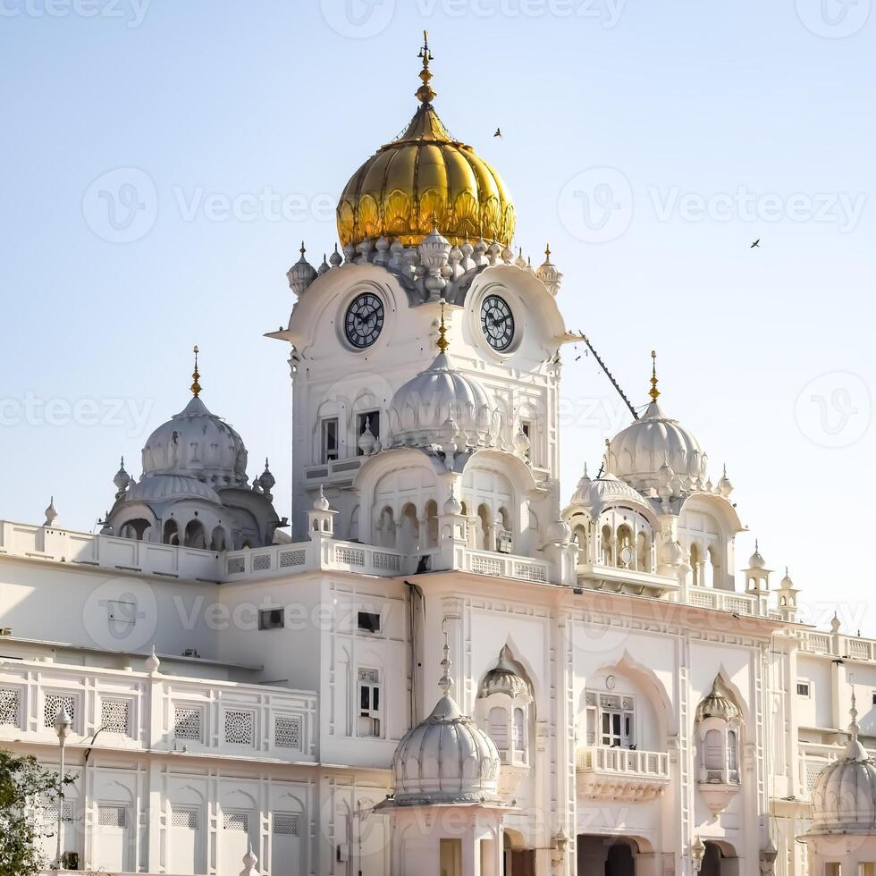 View of details of architecture inside Golden Temple - Harmandir Sahib in Amritsar, Punjab, India, Famous indian sikh landmark, Golden Temple, the main sanctuary of Sikhs in Amritsar, India photo