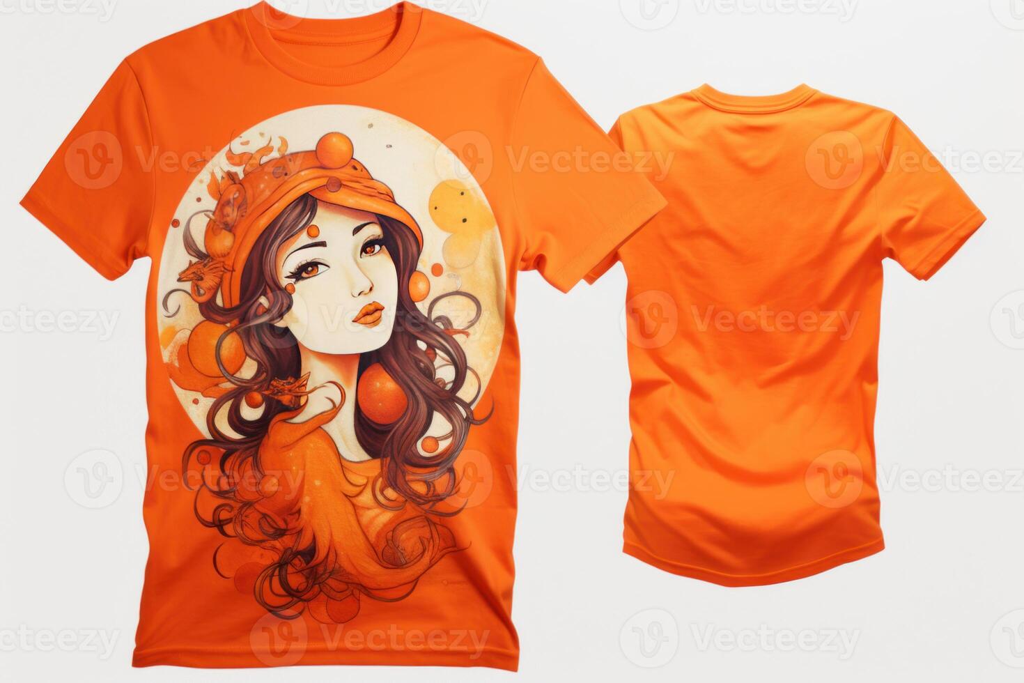 AI generated Striking Orange shirt woman portrait. Generate Ai photo
