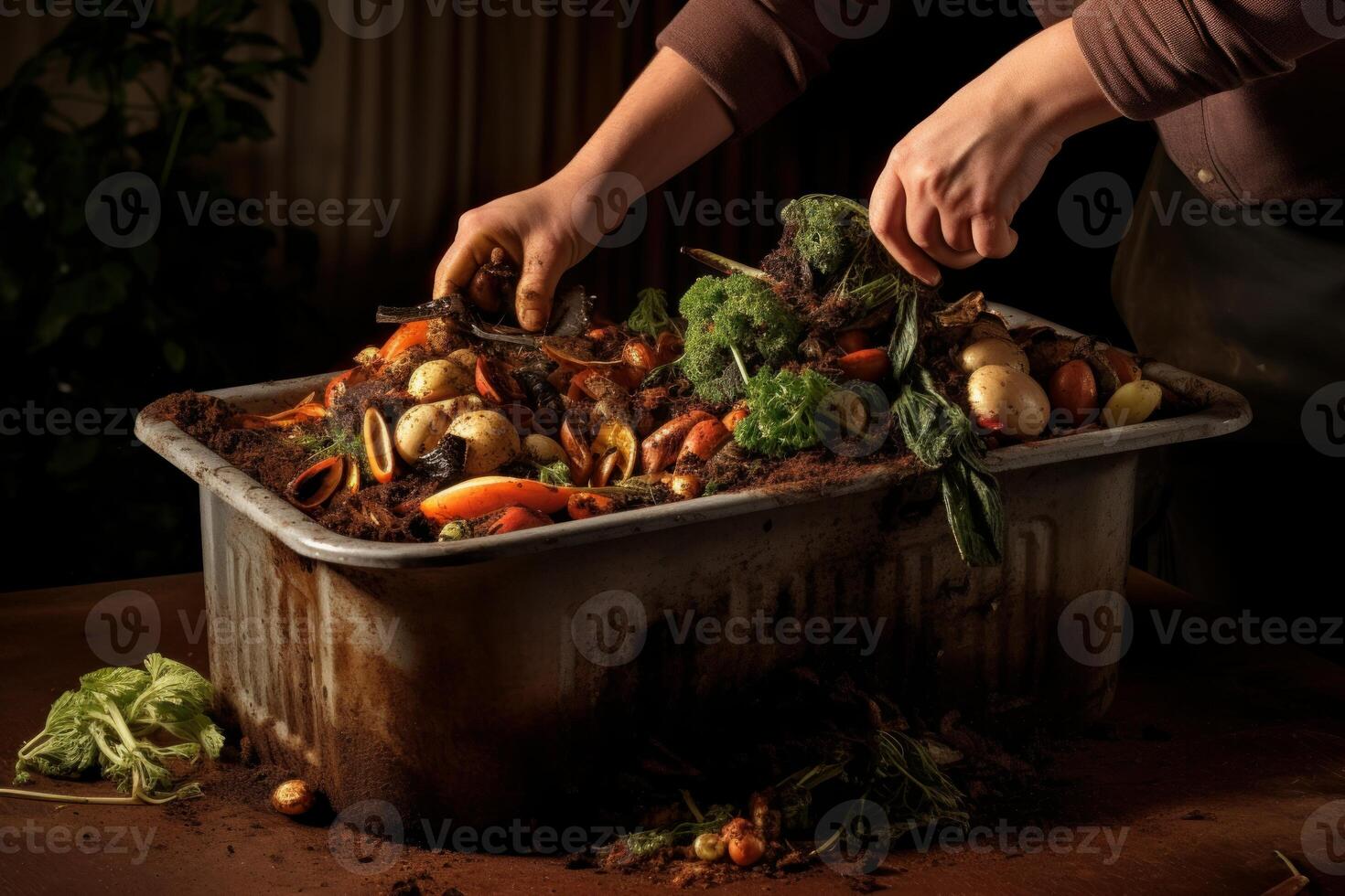 AI generated Sustainable Composting food waste. Generate Ai photo