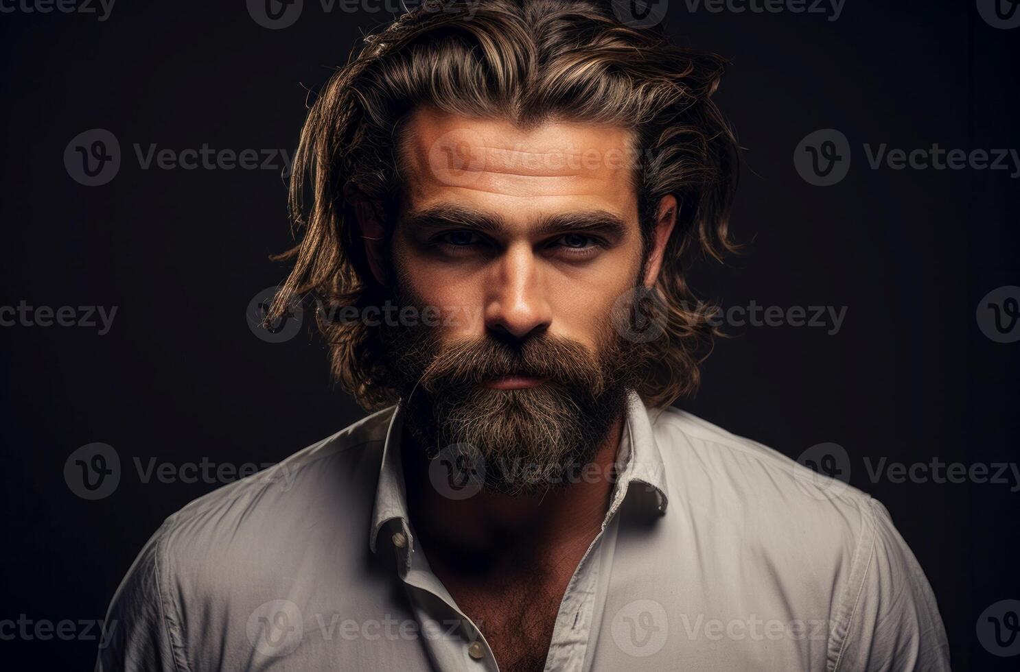 AI generated Rugged Model beard man. Generate Ai photo