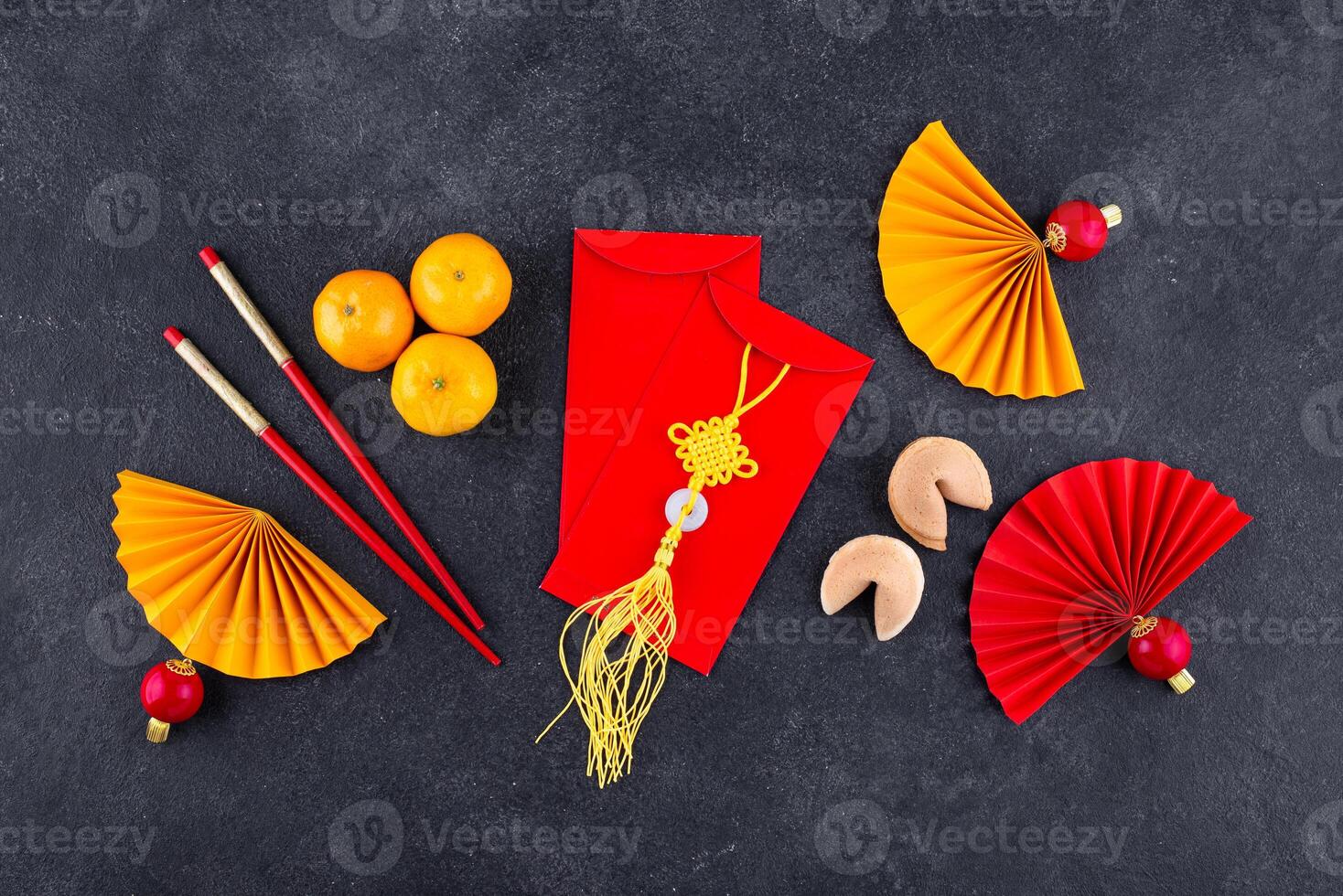 Chinese new year concept with red decoration. photo