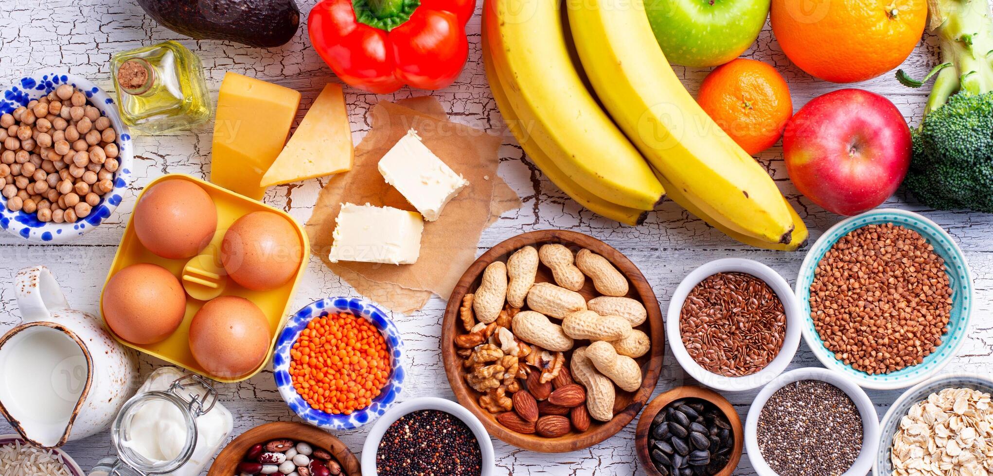 Ovo-lacto vegetarian healthy diet concept. photo