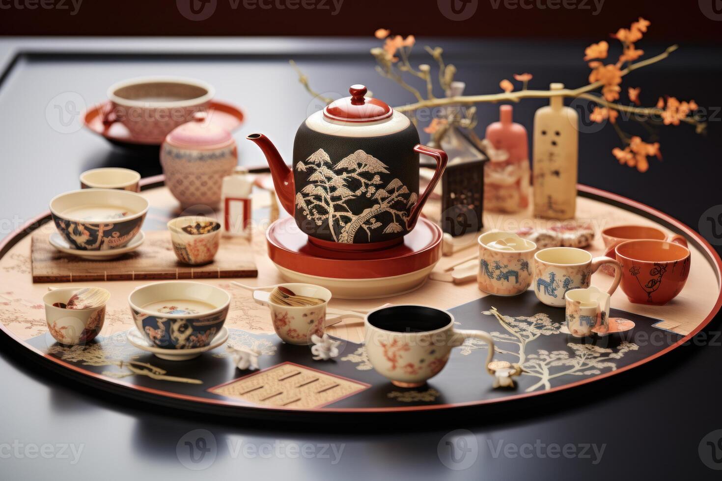 ai generado Exquisito té fiesta conjunto oriental. generar ai foto