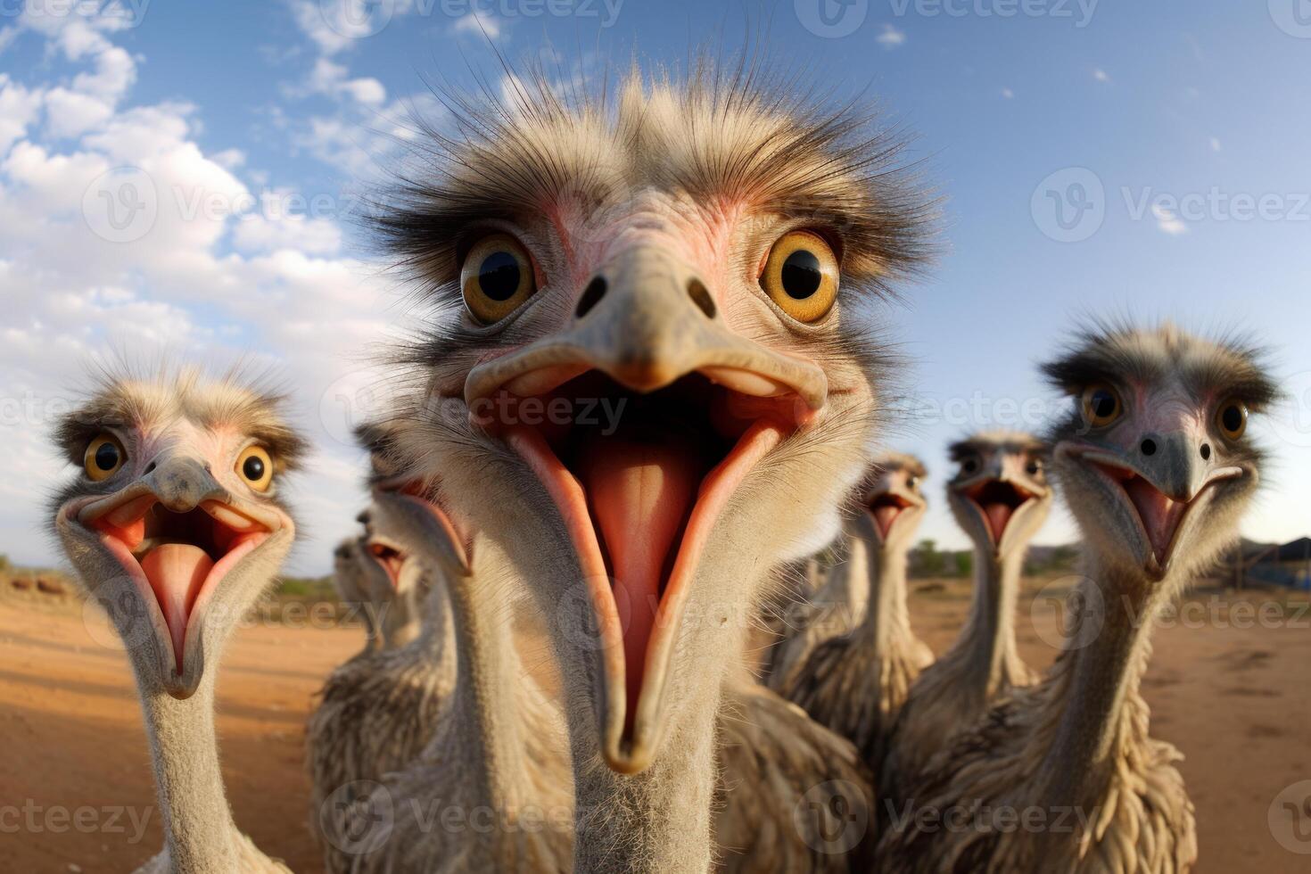 AI generated Extraordinary Ostrich selfie funny head. Generate Ai photo