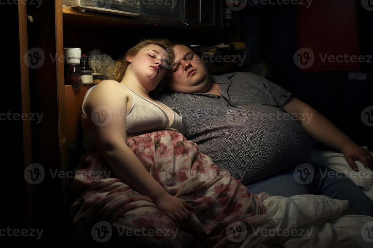 ai generado exceso de peso Pareja dormido Bueno. generar ai foto