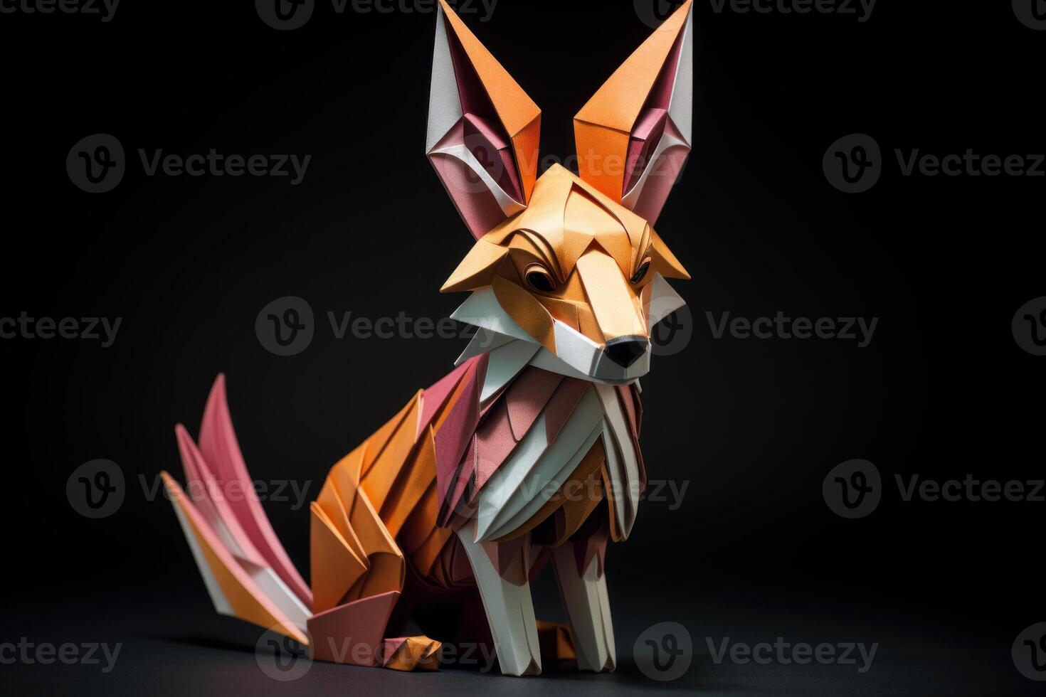 AI generated Handcrafted Origami colorful fox. Generate Ai photo