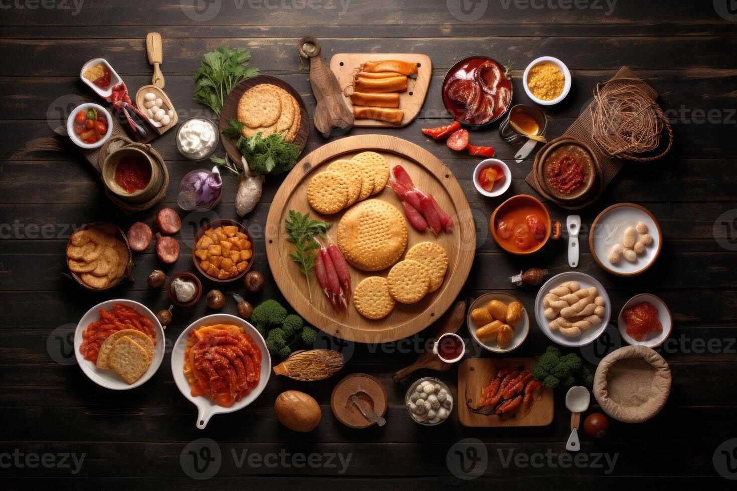 AI generated Appetizing Top view paellas food. Generate Ai photo