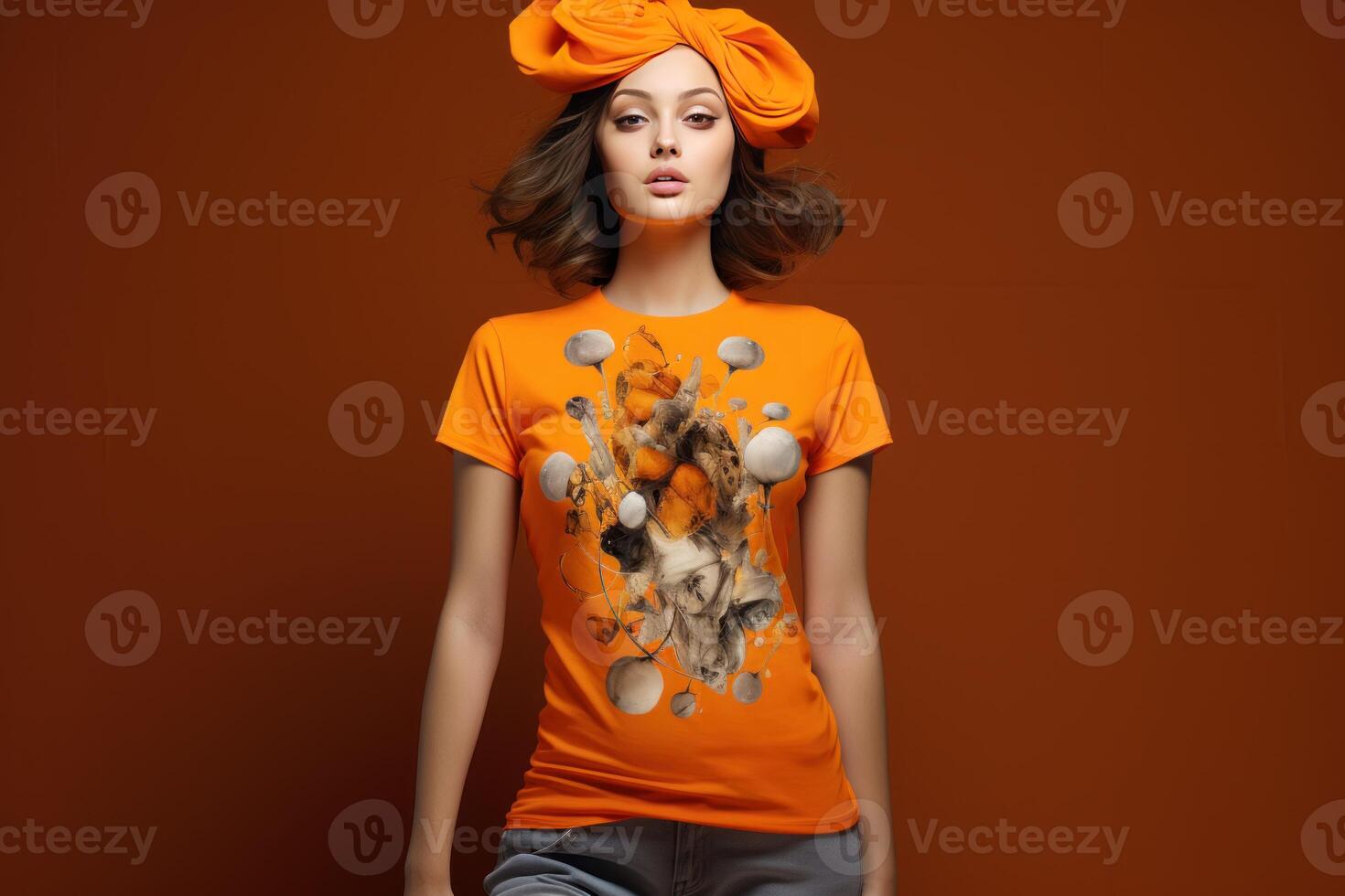 AI generated Orange shirt woman portrait. Generate Ai photo