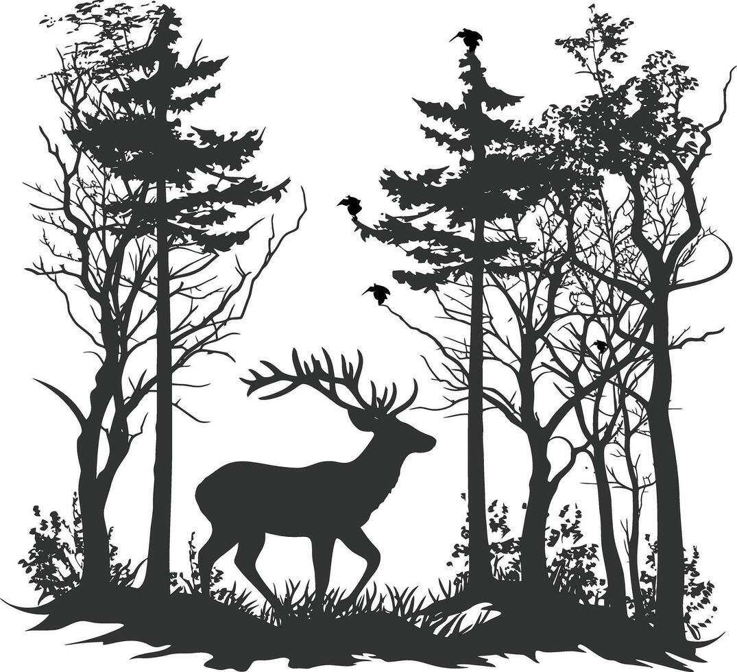 Deer in the forest Silhouette 39547112 Vector Art at Vecteezy